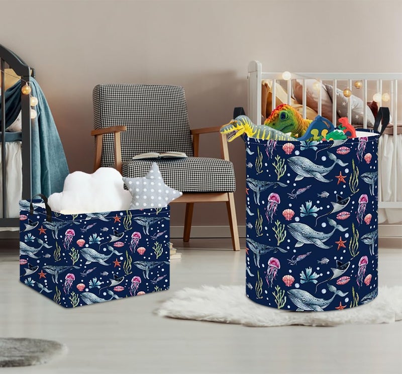 NTAOHAMPER Laundry Hamper, Laundry Basket, Nursery Hamper, Waterproof Storage Bin, Clothes Organizer Basket, Room Decor(Watercolor Ocean) - Image 5